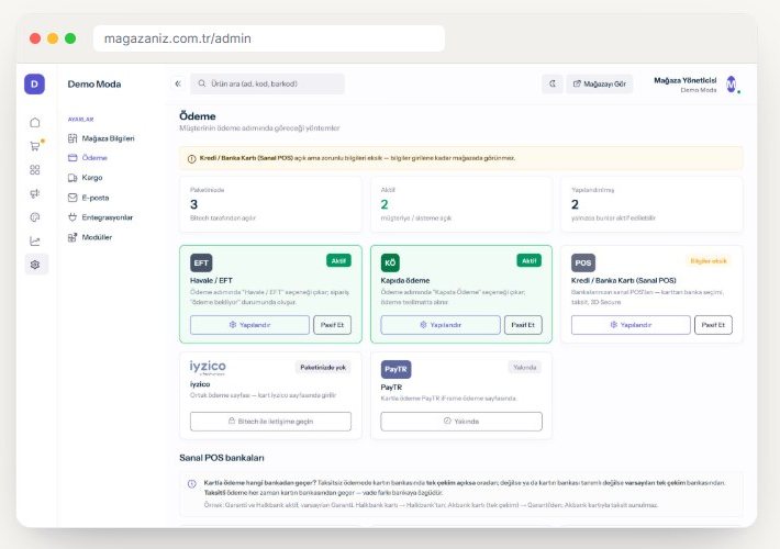 Bitech Mağaza ödeme ayarları ekranı
