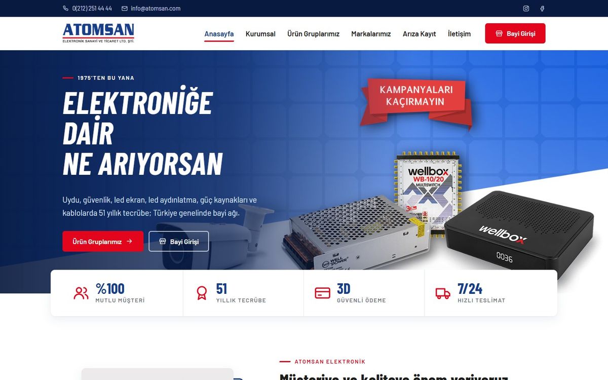 Atomsan Elektronik web sitesi