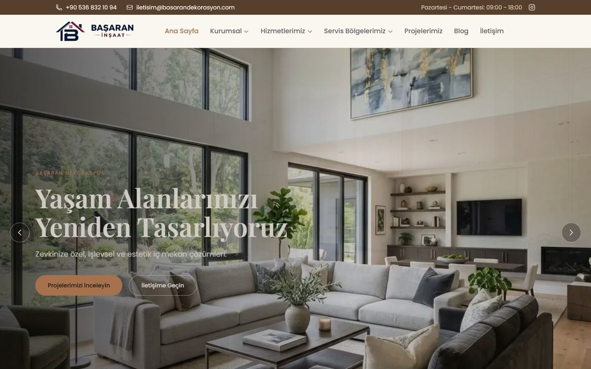 Başaran Dekorasyon web sitesi