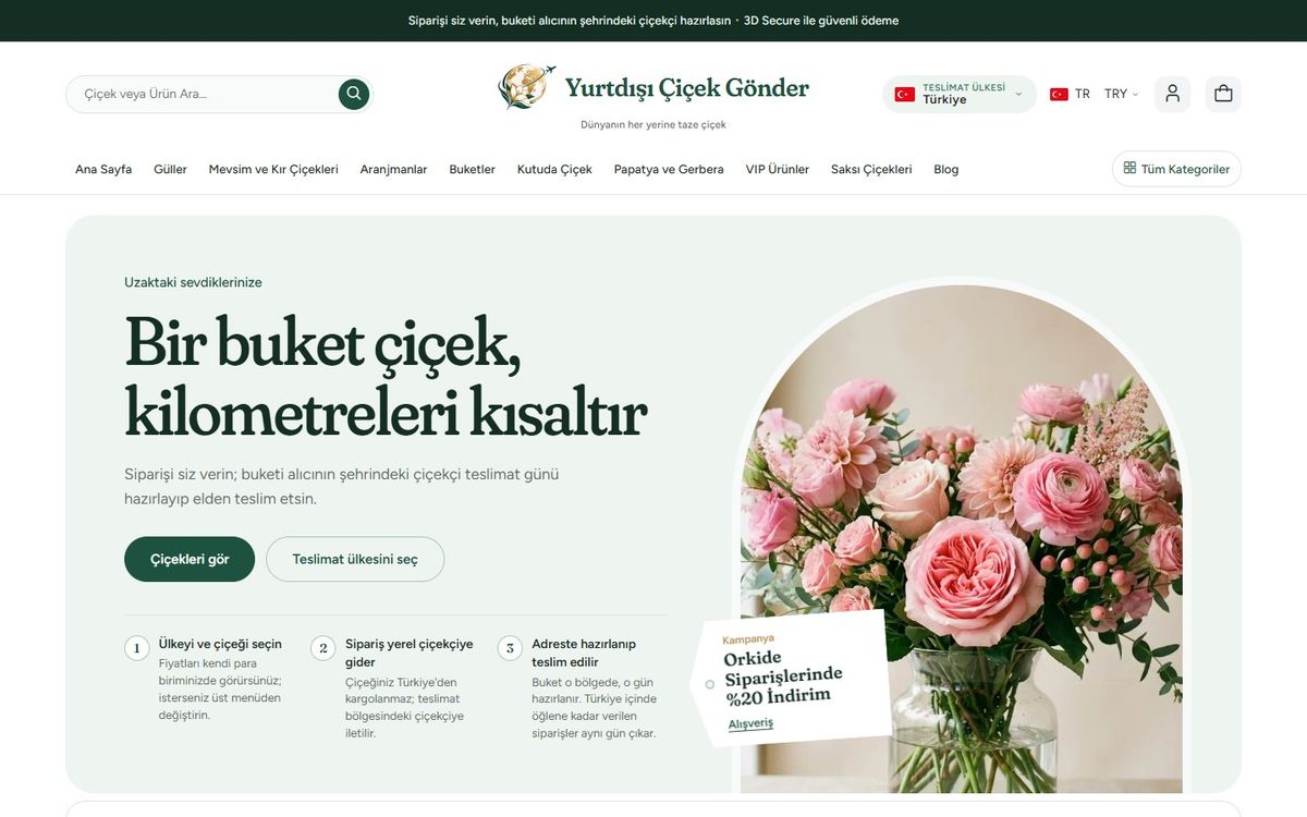 Yurtdışı Çiçek Gönder web sitesi